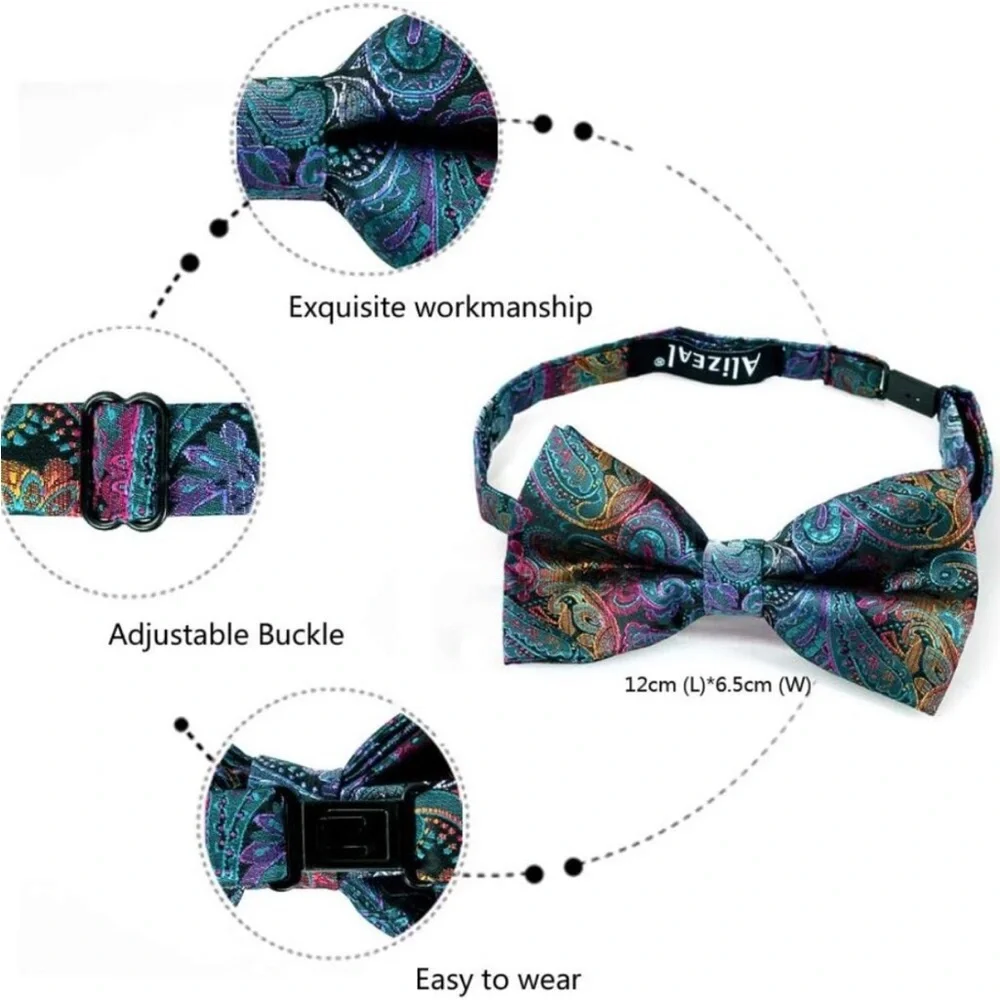Mens Paisley Bow Tie, Hanky and Cufflinks NEW